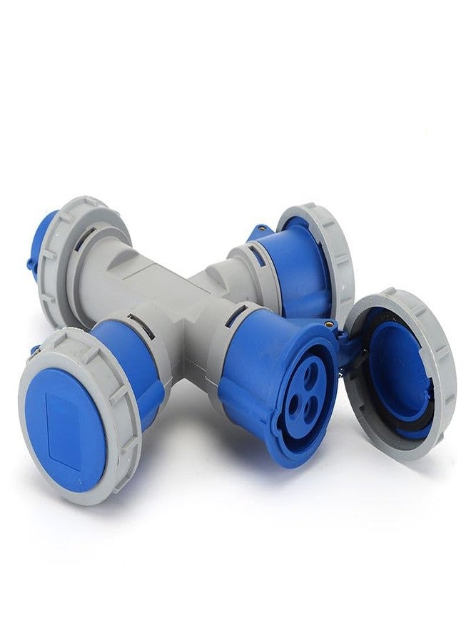 Power Industrial 3-Way Power Socket Splitter, 16A 220-250V, IP67 Grey and Blue, Multiple Outlet Adapter (3-Way Socket Splitter,) - Image 3